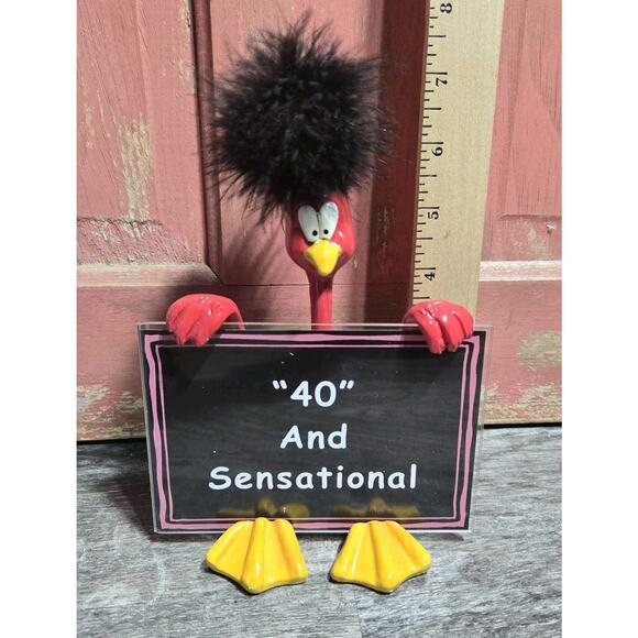 J&D Designs Feathered Attitudes Red Bird Message Holder "40 And Sensational" - Picture 1 of 15